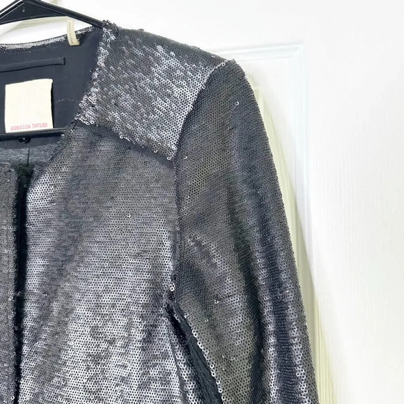 REBECCA TAYLOR Size 4 Black Sequin Moto Jacket Grunge - Picture 4 of 8